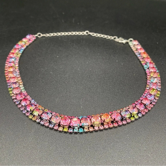 Gorgeous Multicolored Rainbow Pink Sparkly Rhinestone Choker - Picture 3 of 11
